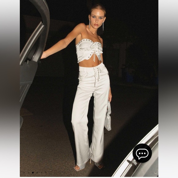 Peppermayo Pants - Peppermayo white satin pant set